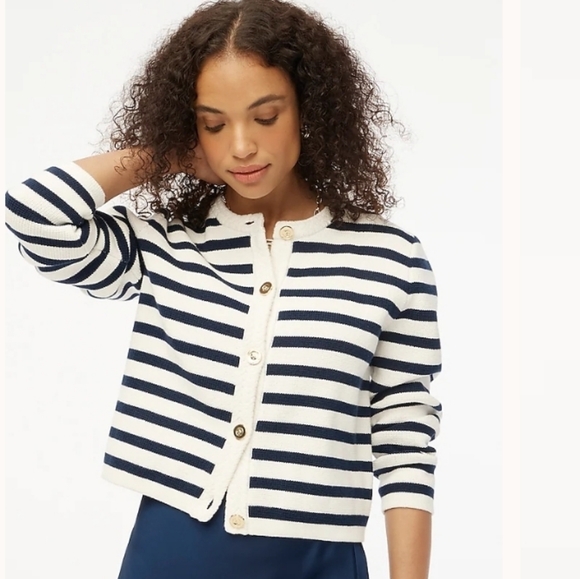 J. Crew Factory Sweaters - NWT J.Crew Factory Striped cotton lady jacket cardigan sweater ivory navy XS